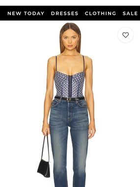 Blue Patterned Corset Top with Spaghetti Straps